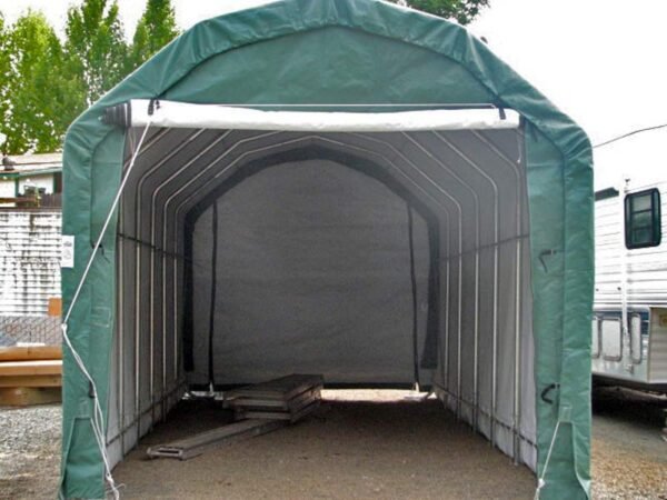 Barn style portable garage interior