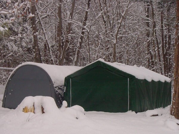 12X20 round and peak style portable shelter in snow
