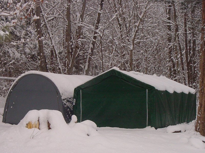 12X20 round and peak style portable shelter in snow