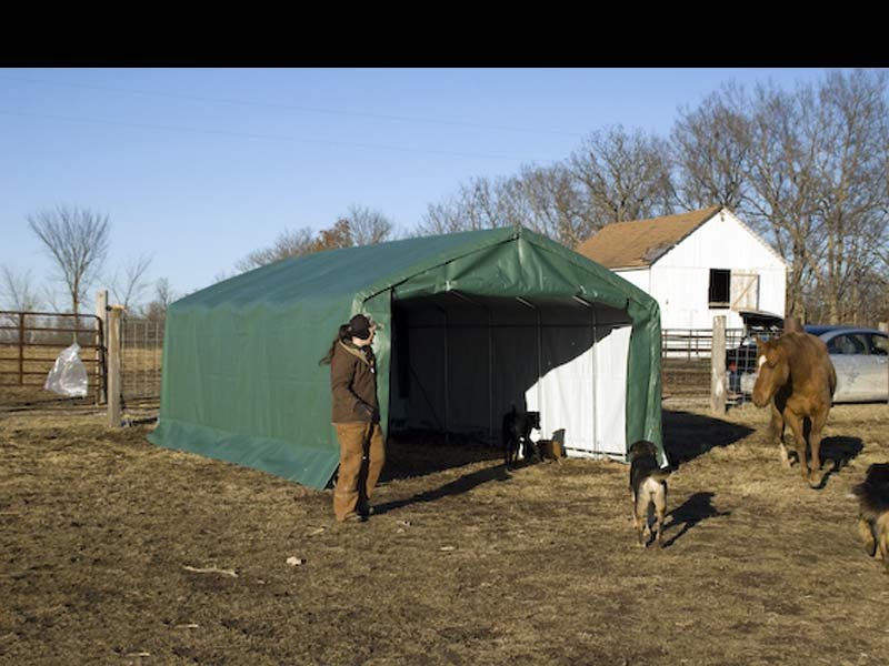 Livestock shelters lama run in