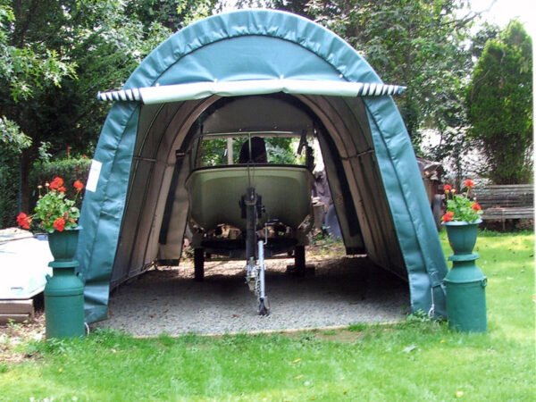 12x20 round boat portable garage gray