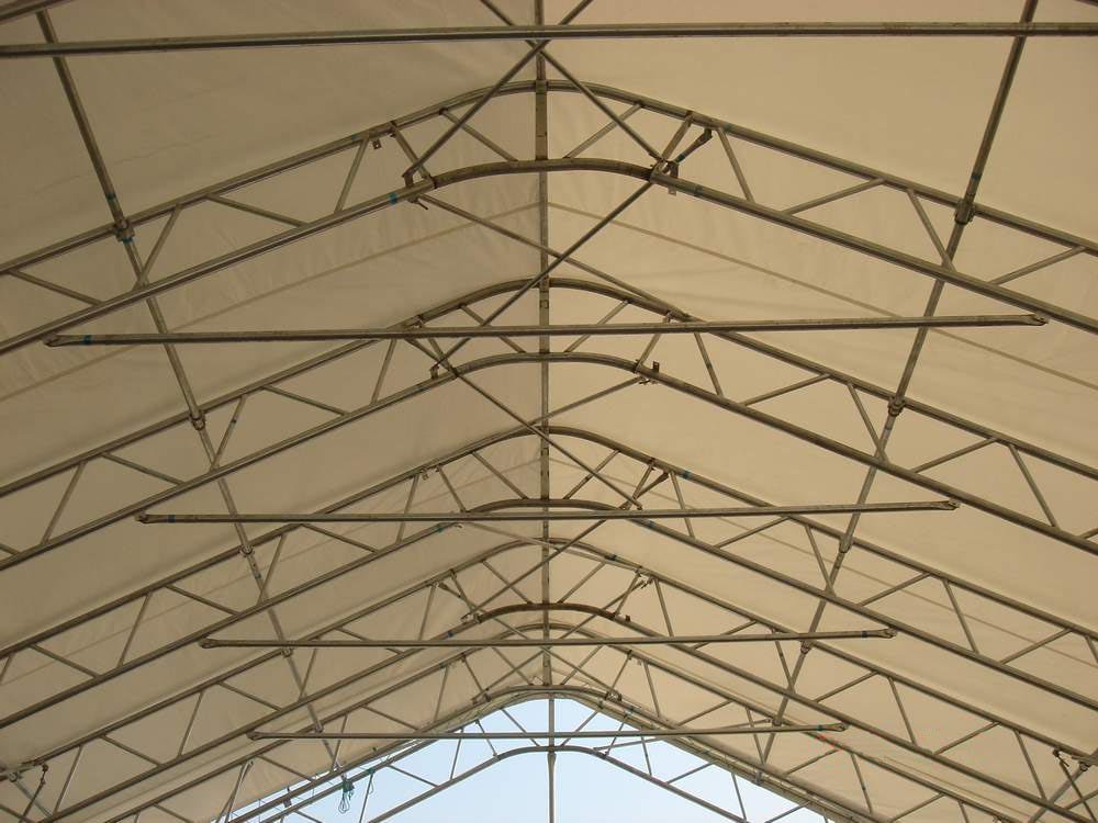 65x49 truss fabric tension building roof view